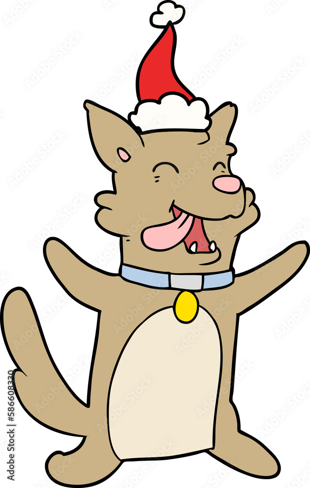 line drawing of a happy dog wearing santa hat line drawing of a happy dog wearing santa hat