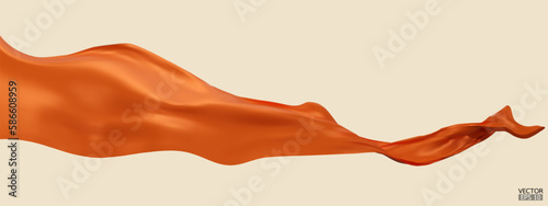 Flying orange silk textile fabric flag background. Smooth elegant orange Satin Isolated on Background for grand opening ceremony. Orange curtain. 3d vector illustration.