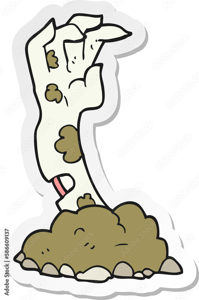 sticker of a cartoon zombie hand rising from ground sticker of a cartoon zombie hand rising from ground
