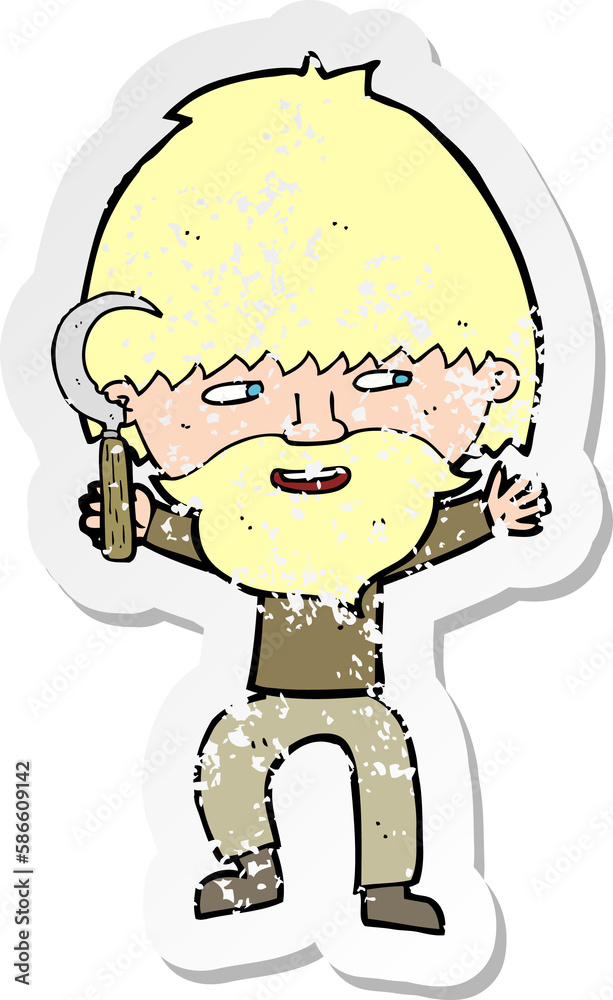 Fototapeta premium retro distressed sticker of a cartoon peasant with sycle