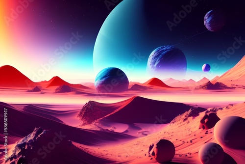 science fiction wallpaper  cosmic landscape  detailed planet surface 3d render - generative ai 