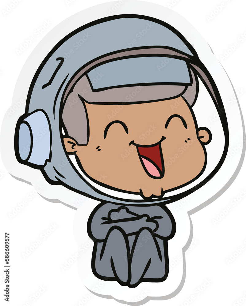 sticker of a happy cartoon astronaut