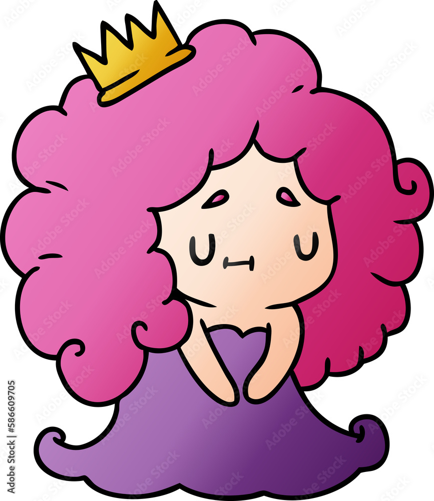 gradient cartoon of a cute kawaii princess girl gradient cartoon of a cute kawaii princess girl