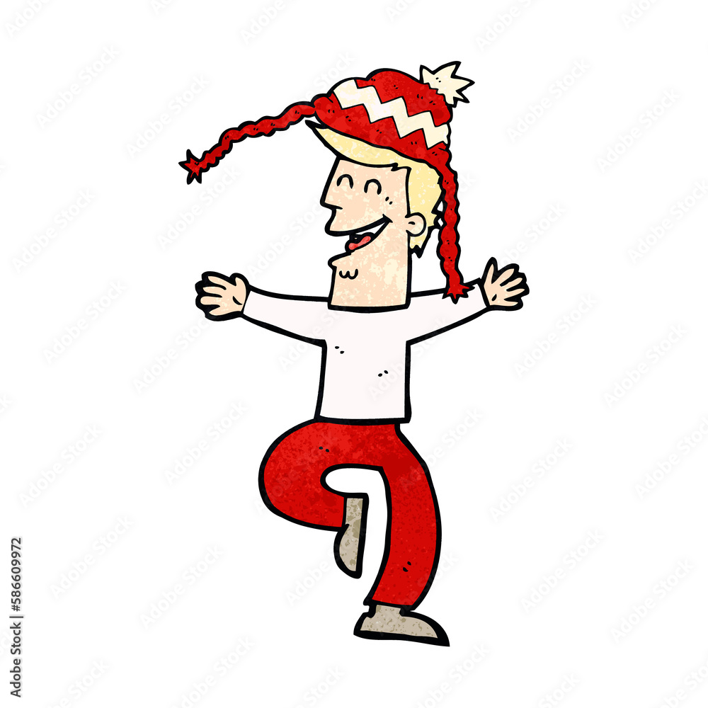 cartoon man wearing winter hat