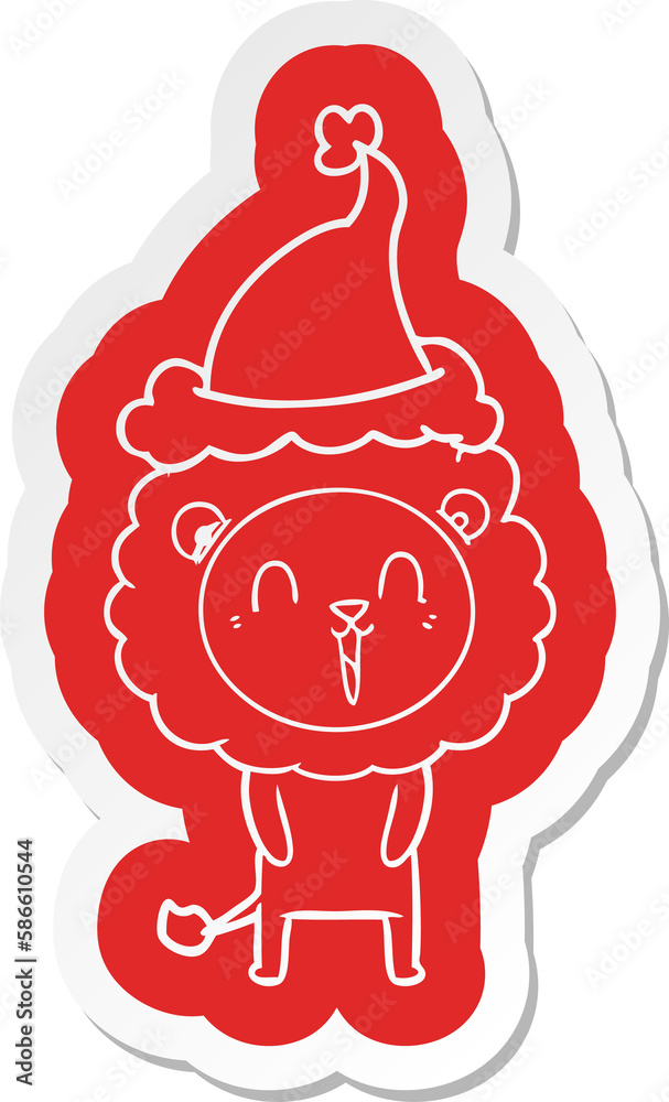 laughing lion cartoon sticker of a wearing santa hat laughing lion cartoon sticker of a wearing santa hat