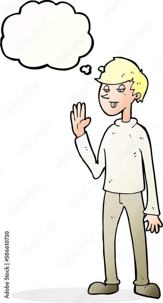 cartoon waving man with thought bubble cartoon waving man with thought bubble