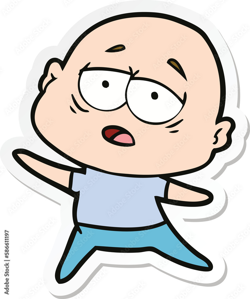 sticker of a cartoon tired bald man sticker of a cartoon tired bald man