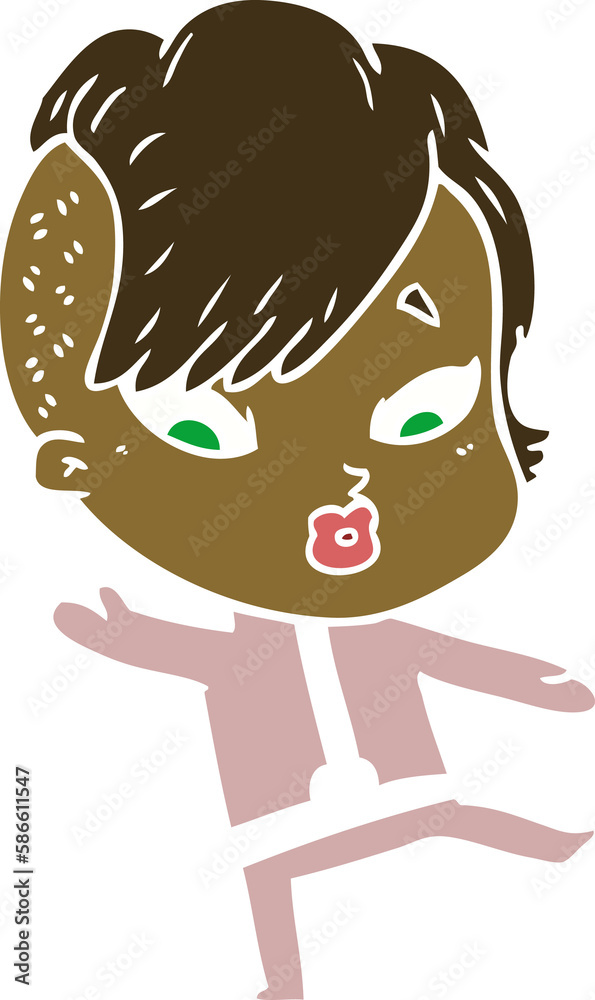 flat color style cartoon surprised girl in science fiction clothes flat color style cartoon surprised girl in science fiction clothes