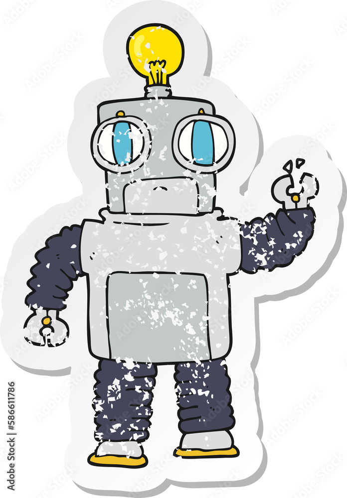 retro distressed sticker of a cartoon robot retro distressed sticker of a cartoon robot