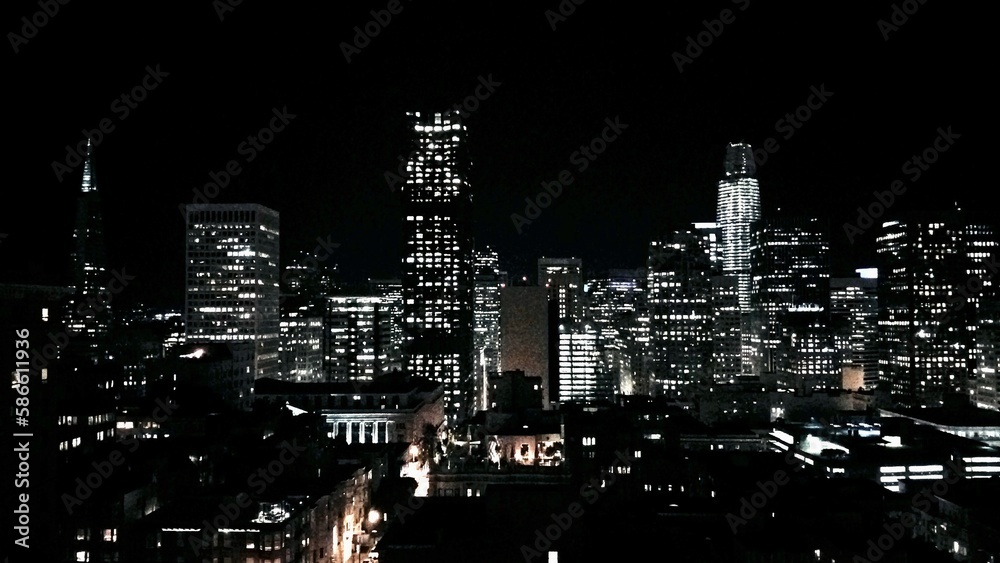 Fototapeta premium Downtown San Francisco City Skyline Skyscraper Cityscape at Night