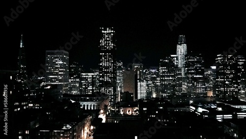 Downtown San Francisco City Skyline Skyscraper Cityscape at Night © T