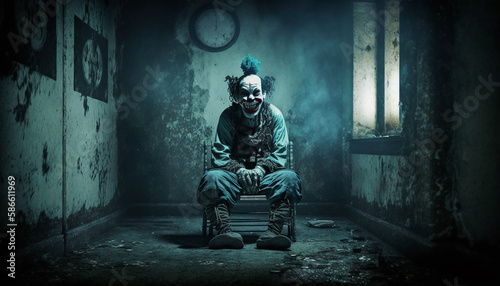 Inside a horror room with a hidden horror clown