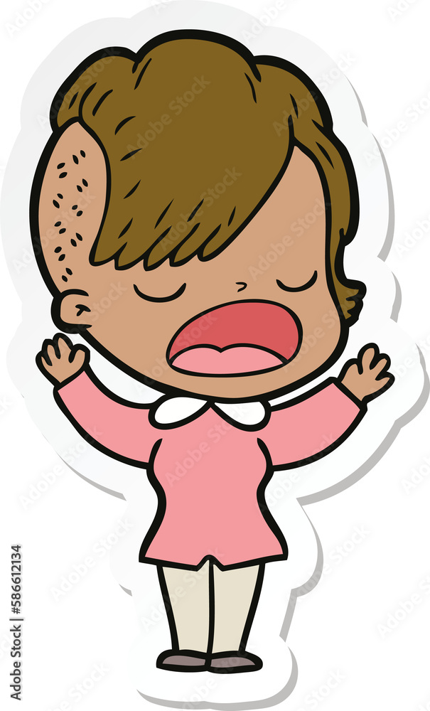 sticker of a cartoon cool hipster girl talking sticker of a cartoon cool hipster girl talking