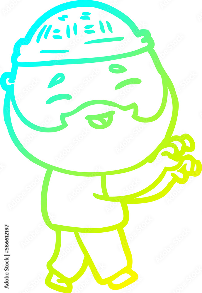 cold gradient line drawing cartoon happy bearded man