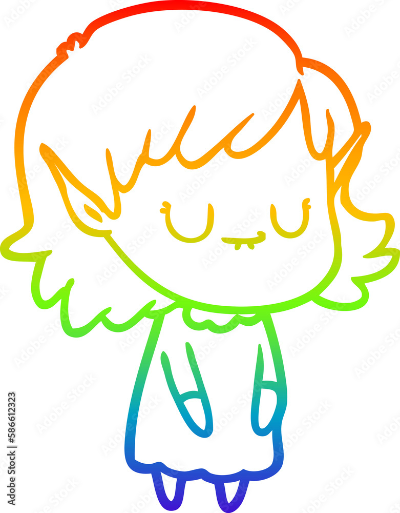 rainbow gradient line drawing happy cartoon elf girl wearing dress rainbow gradient line drawing happy cartoon elf girl wearing dress