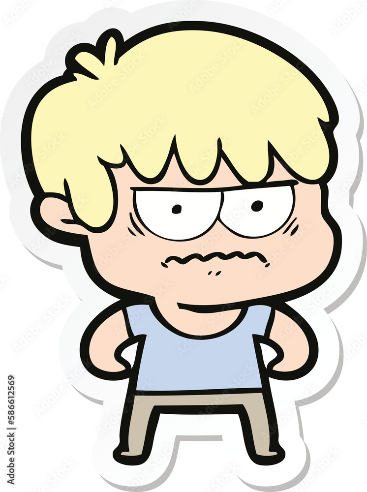 sticker of a annoyed cartoon boy sticker of a annoyed cartoon boy