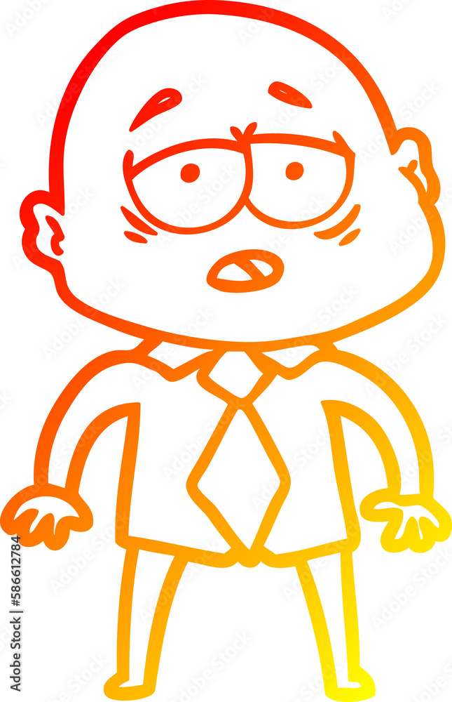 warm gradient line drawing cartoon tired bald man in shirt and tie warm gradient line drawing cartoon tired bald man in shirt and tie