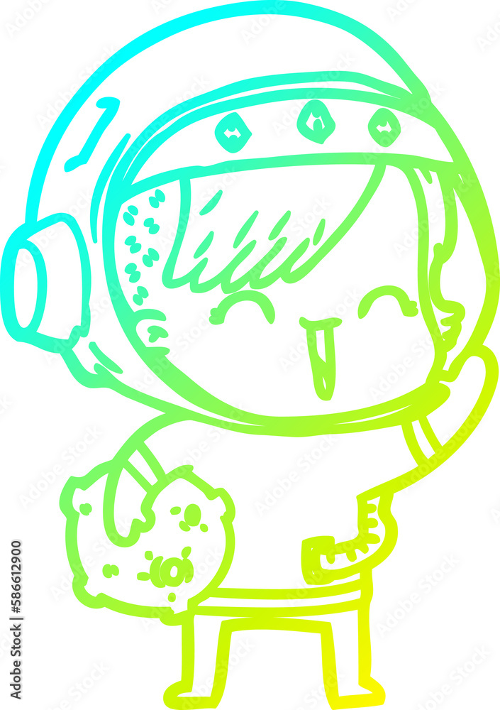 cold gradient line drawing cartoon happy spacegirl holding moon rock cold gradient line drawing cartoon happy spacegirl holding moon rock