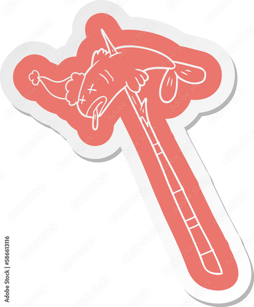 cartoon sticker of a fish speared wearing santa hat cartoon sticker of a fish speared wearing santa hat