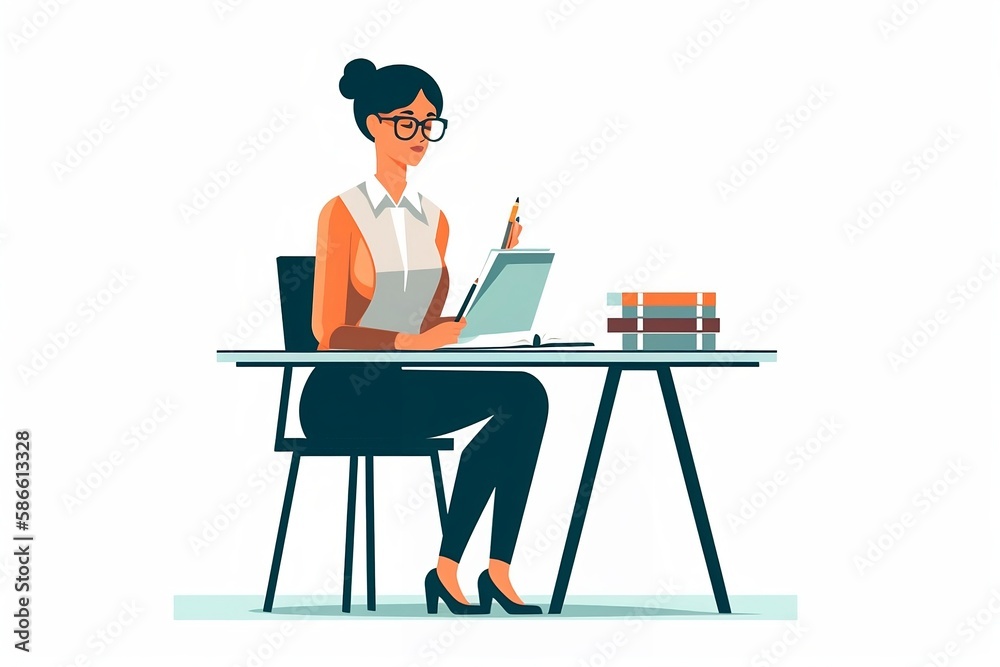 vector image of a woman working as a teacher, vector, flat design style, character, cartoon, office worker, employee, cute concept vector illustration in flat style. generative ai vector image of a woman working as a teacher, vector, flat design style, character, cartoon, office worker, employee, cute concept vector illustration in flat style. generative ai