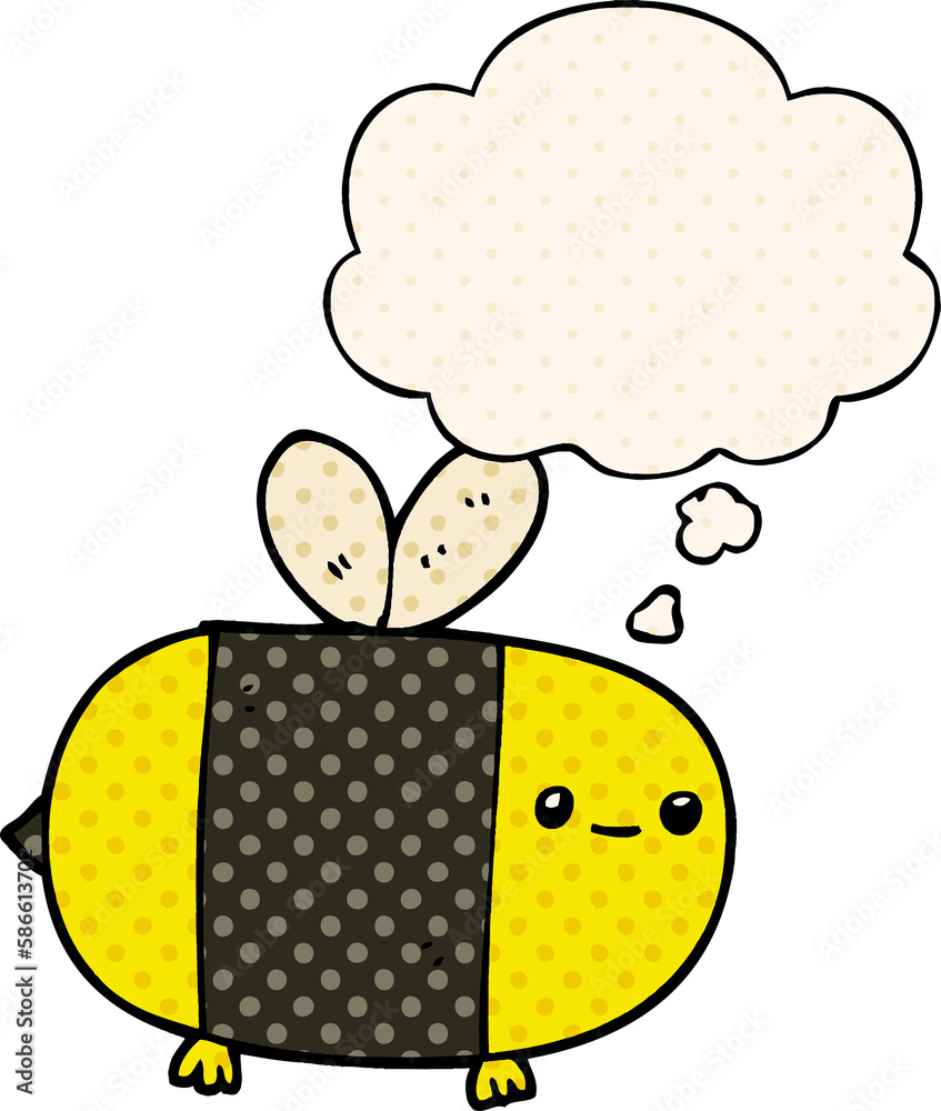 cute cartoon bee and thought bubble in comic book style cute cartoon bee and thought bubble in comic book style