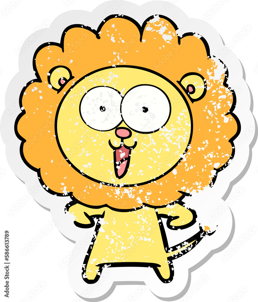 distressed sticker of a happy cartoon lion distressed sticker of a happy cartoon lion
