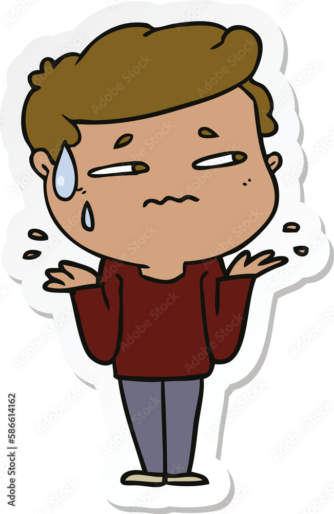 sticker of a cartoon confused man