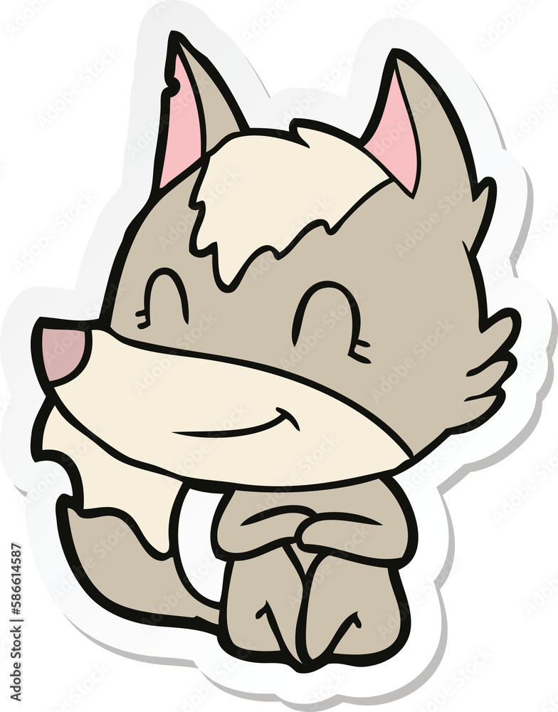 sticker of a friendly cartoon wolf sticker of a friendly cartoon wolf