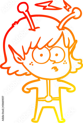 warm gradient line drawing cartoon alien girl