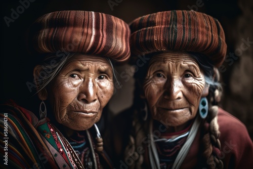 Indigenous Andean senior women portrait looking at camera. Generative AI photo