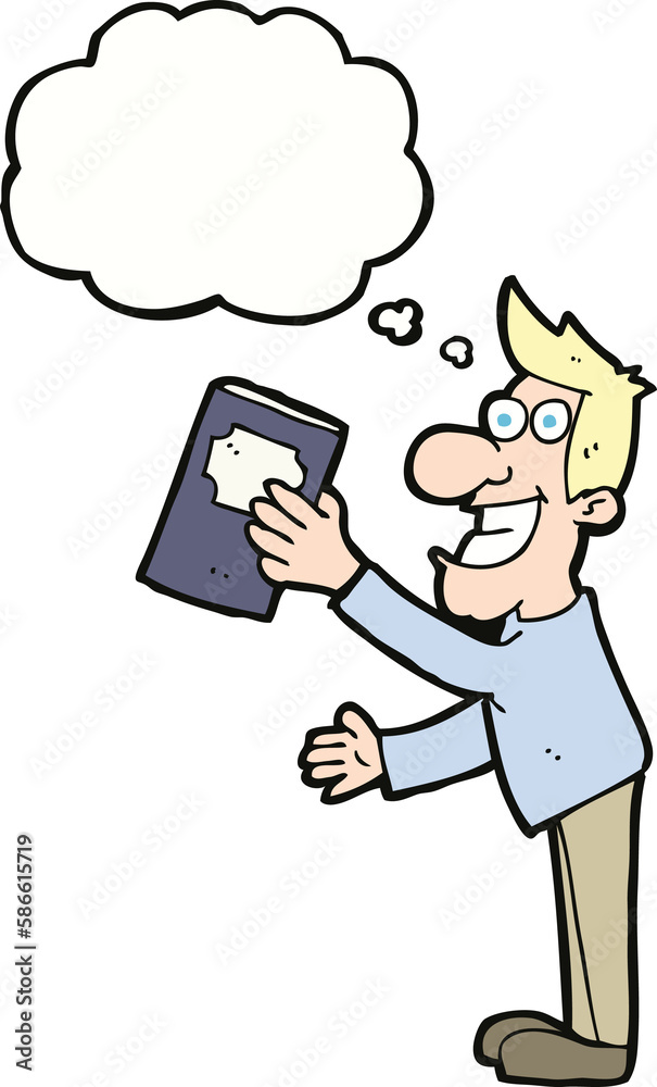 cartoon man with book with thought bubble cartoon man with book with thought bubble