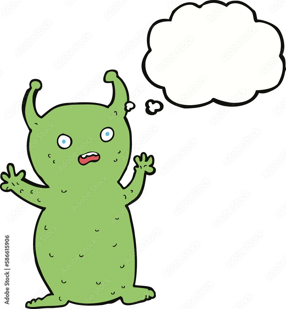 cartoon funny little alien with thought bubble cartoon funny little alien with thought bubble