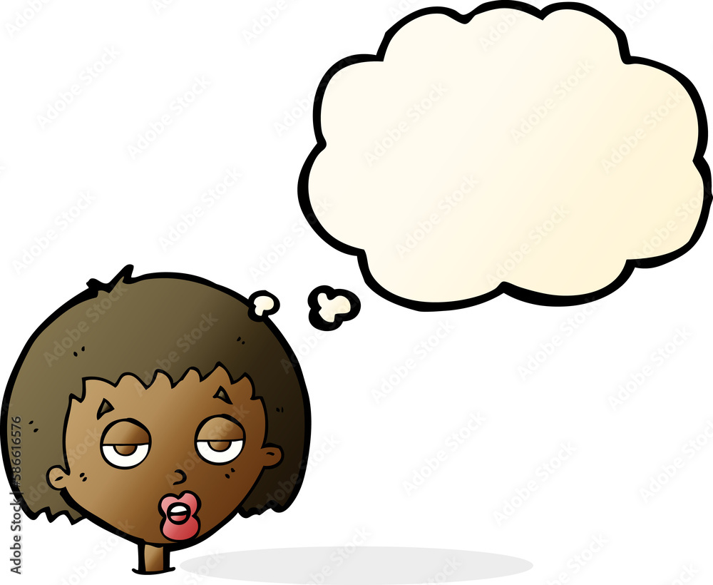 cartoon bored woman with thought bubble