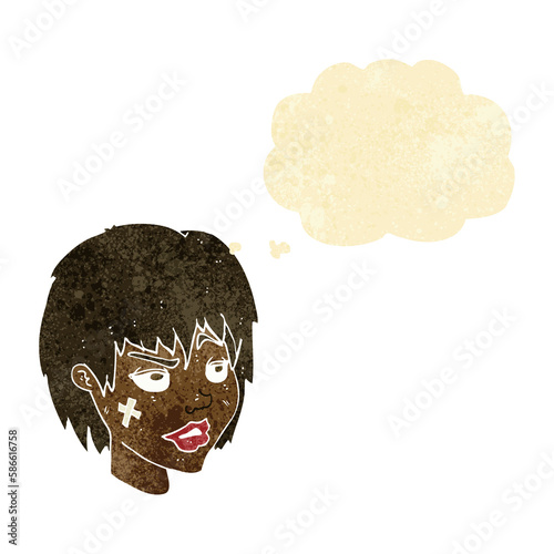 cartoon woman with plaster on face with thought bubble