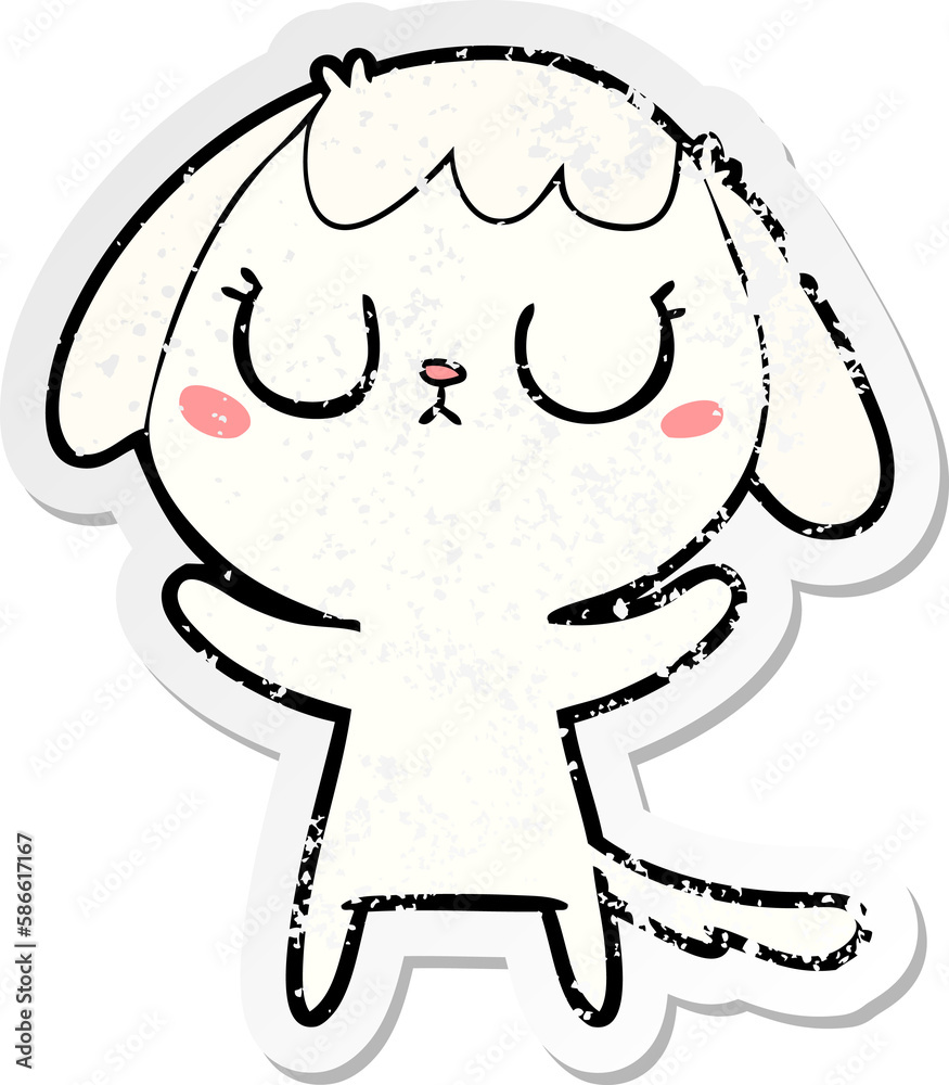 distressed sticker of a cute cartoon dog distressed sticker of a cute cartoon dog