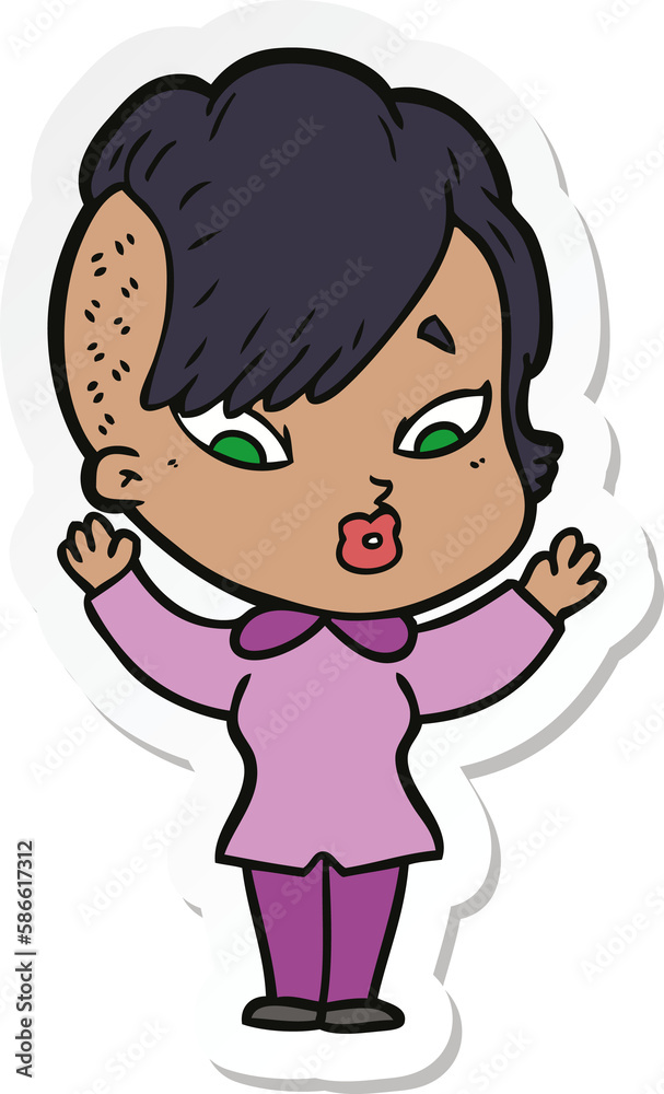 sticker of a cartoon surprised girl