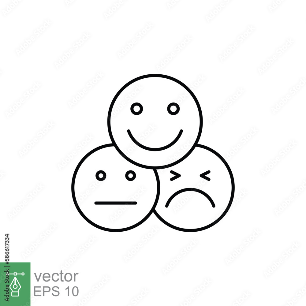 Face emoticon line icon set. Testimonials and customer relationship management concept. Simple outline style. Vector illustration isolated on white background. EPS 10. Face emoticon line icon set. Testimonials and customer relationship management concept. Simple outline style. Vector illustration isolated on white background. EPS 10.