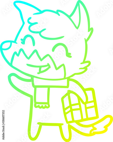 cold gradient line drawing happy cartoon fox