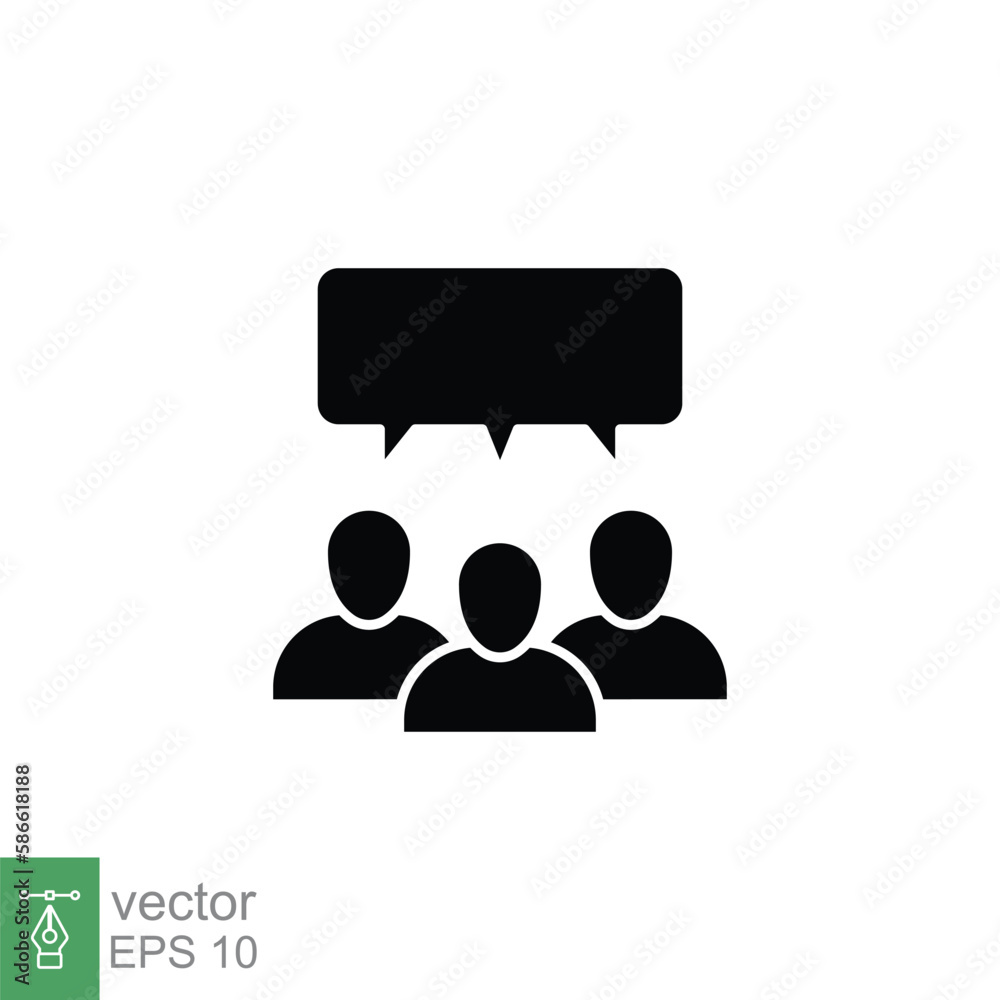 Forum discussion icon. Meeting, business group, people, social communication concept. Simple solid style. Black silhouette, glyph symbol. Vector illustration isolated on white background. EPS 10. Forum discussion icon. Meeting, business group, people, social communication concept. Simple solid style. Black silhouette, glyph symbol. Vector illustration isolated on white background. EPS 10.