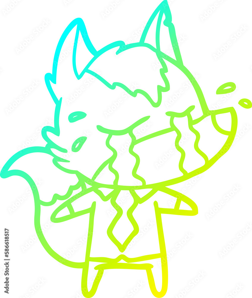 cold gradient line drawing cartoon crying wolf wearing work clothes