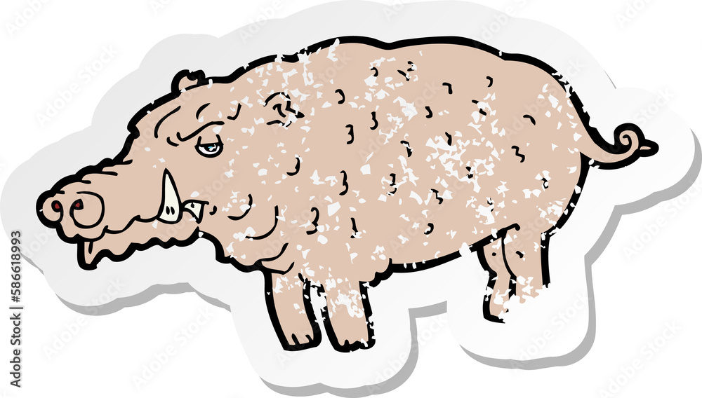 retro distressed sticker of a cartoon hog