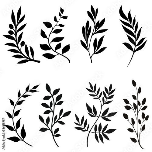8 Black Foliage Vector Silhouettes for Your Designs Ai