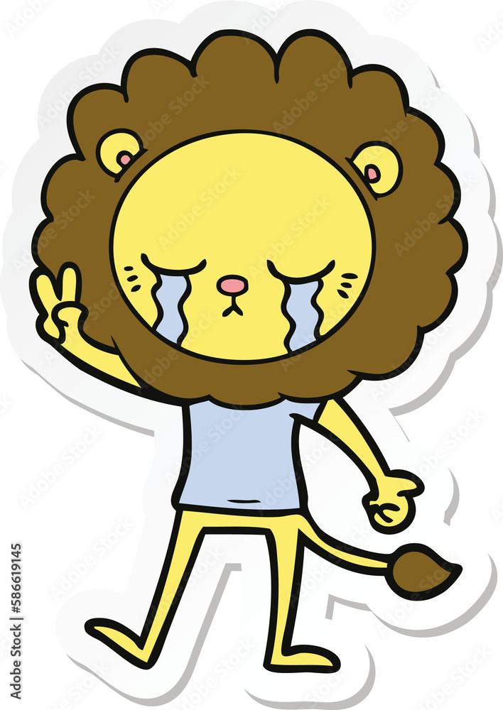 sticker of a crying cartoon lion sticker of a crying cartoon lion