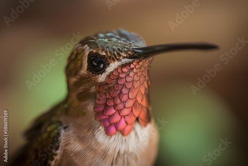 Colorful hummingbird sitting on twig