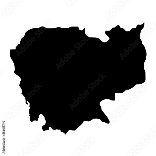 Vector Illustration of the Black Map of Cambodia on White Background