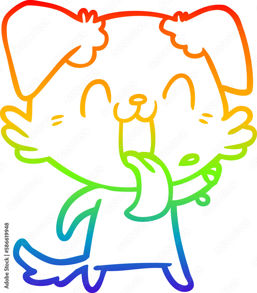 rainbow gradient line drawing cartoon panting dog