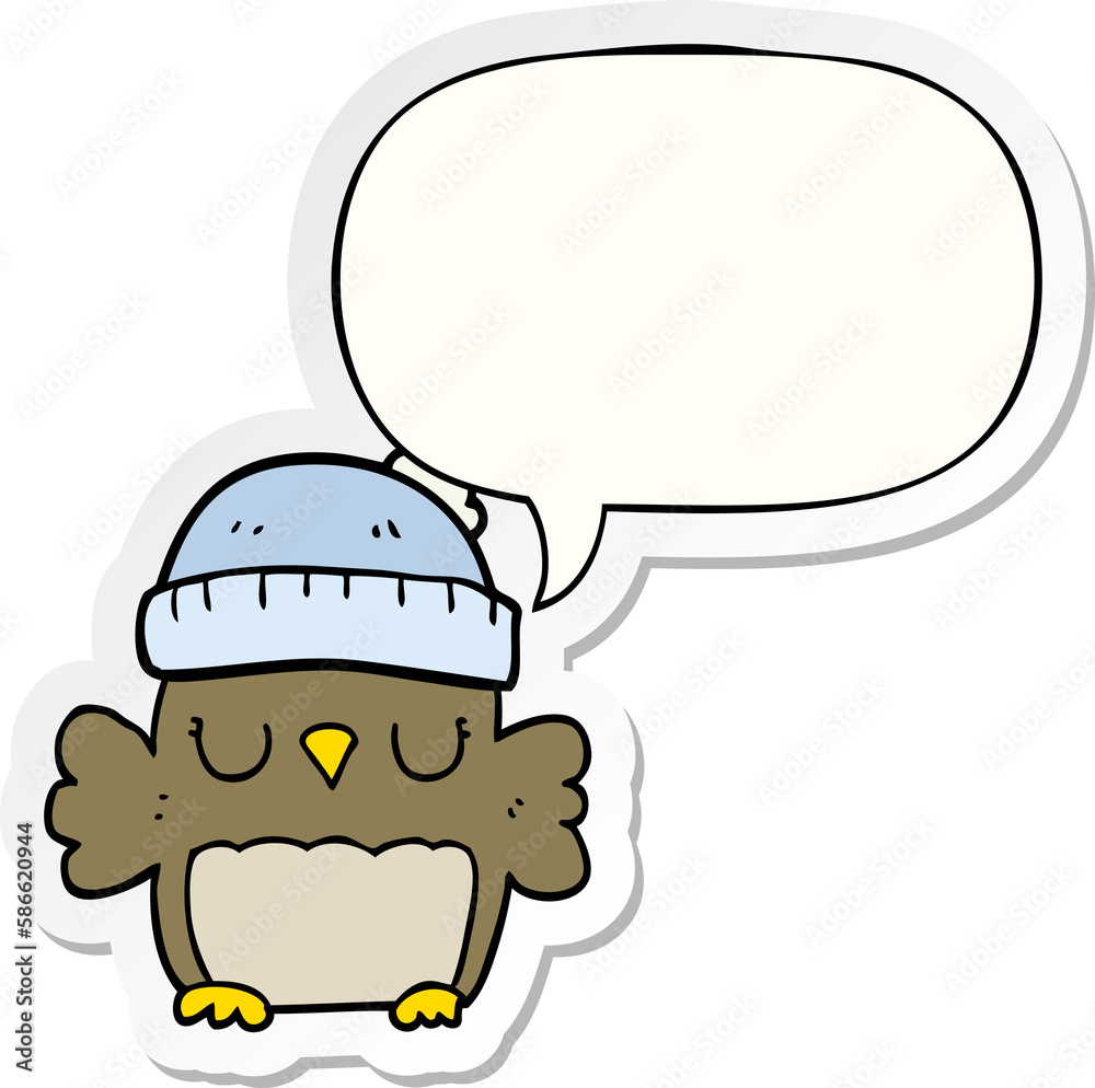 cute cartoon owl in hat and speech bubble sticker cute cartoon owl in hat and speech bubble sticker