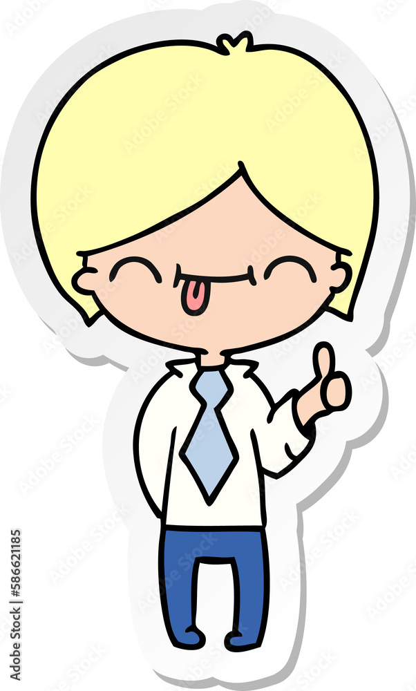 sticker cartoon of boy with thumb up sticker cartoon of boy with thumb up