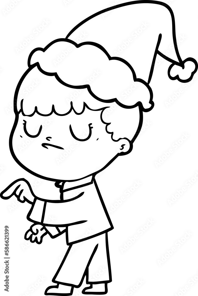 line drawing of a grumpy boy wearing santa hat line drawing of a grumpy boy wearing santa hat