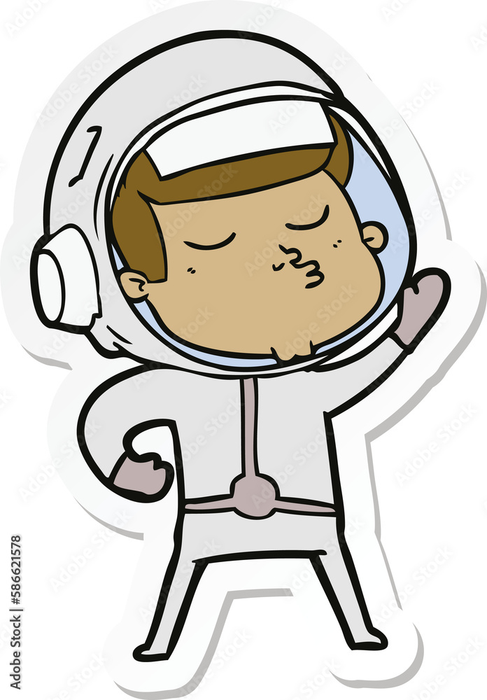 sticker of a cartoon confident astronaut